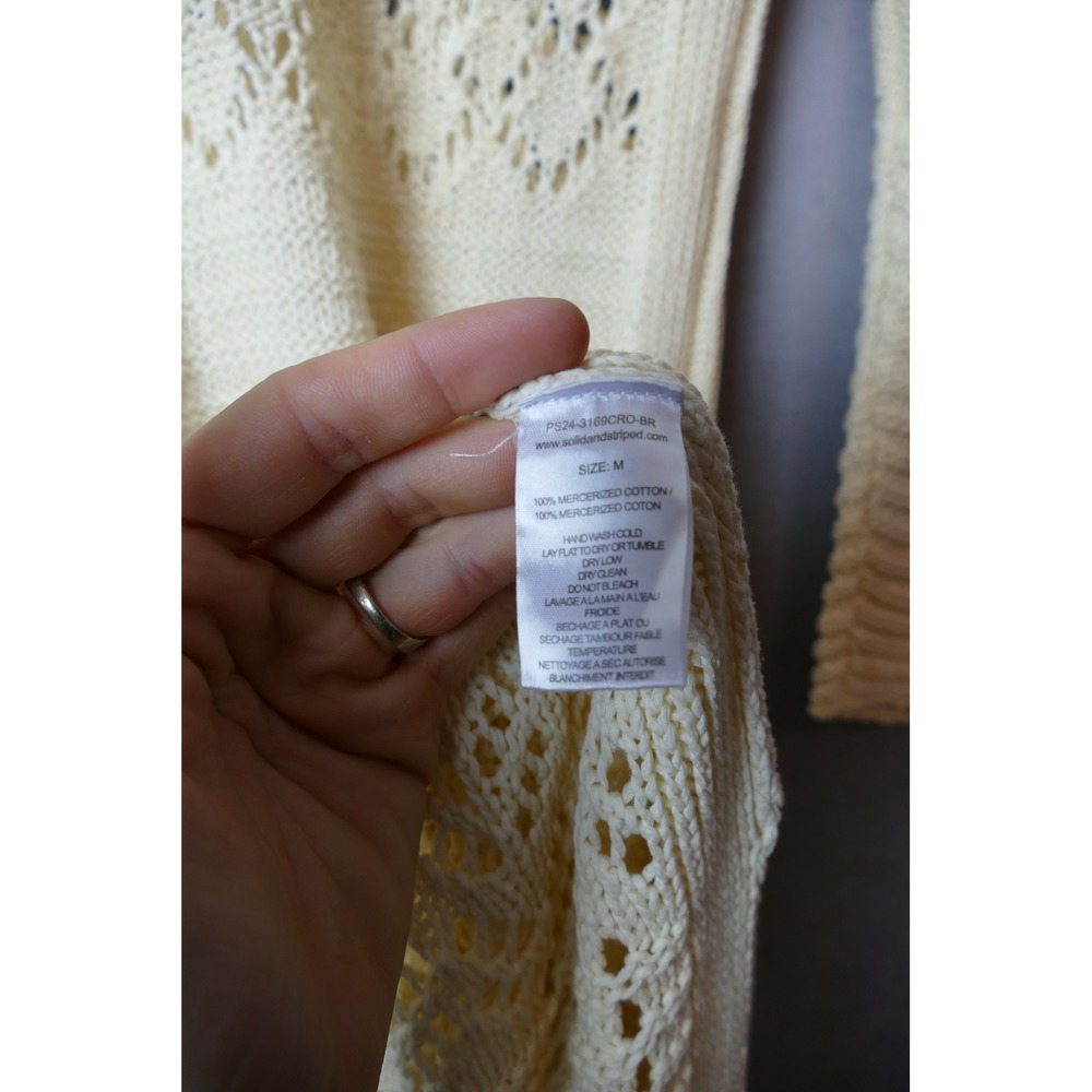 Solid And Striped Cream Crochet Knit Maxi Dress Long Sleeve V Neck Button Accent - Picture 11 of 15